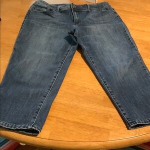 Blue Ankle Cropped Jeans with Faded Details